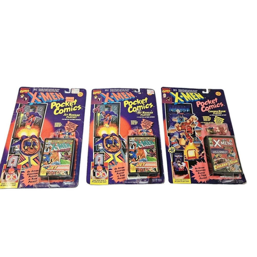 NEW 1994 Toy Biz Pocket Comics Marvel X-Men Playset Lot Of (3) Sealed